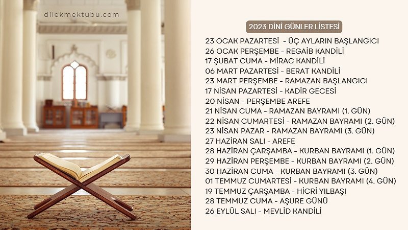 2023 Takvimi / Resmi Tatiller / Dini Günler